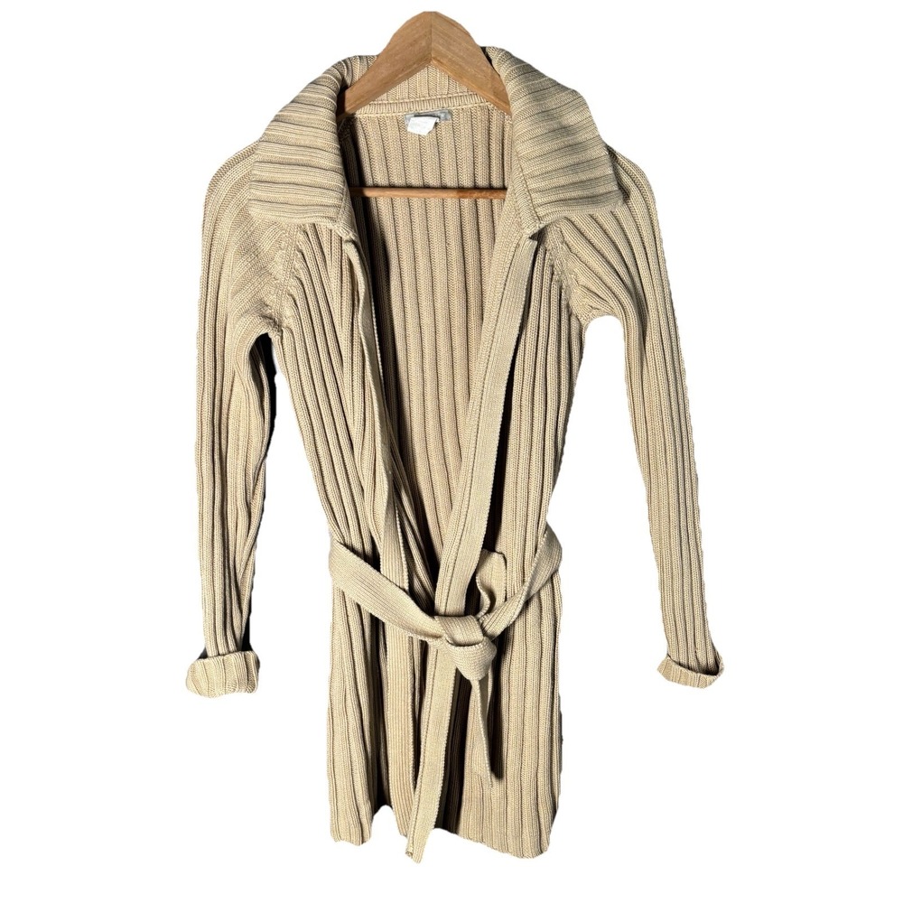 J. CREW Sweater Women's XS Camel Tan Cardigan Knit Collar Tie Beige Long